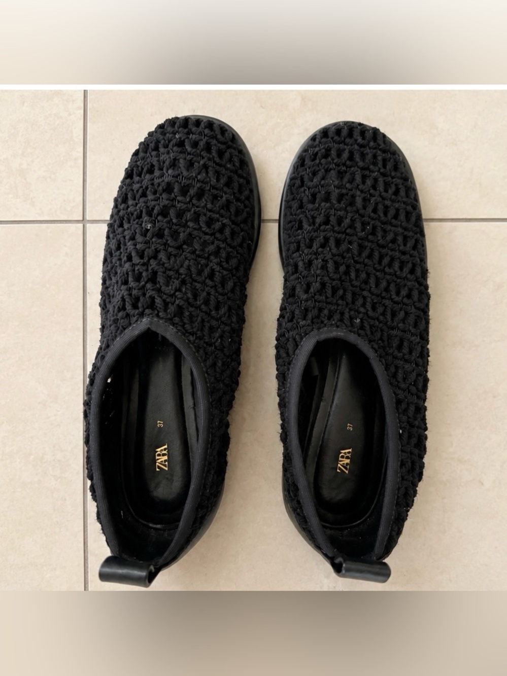 ZARA NWOT Black Crochet Slip-On flats/shoes
